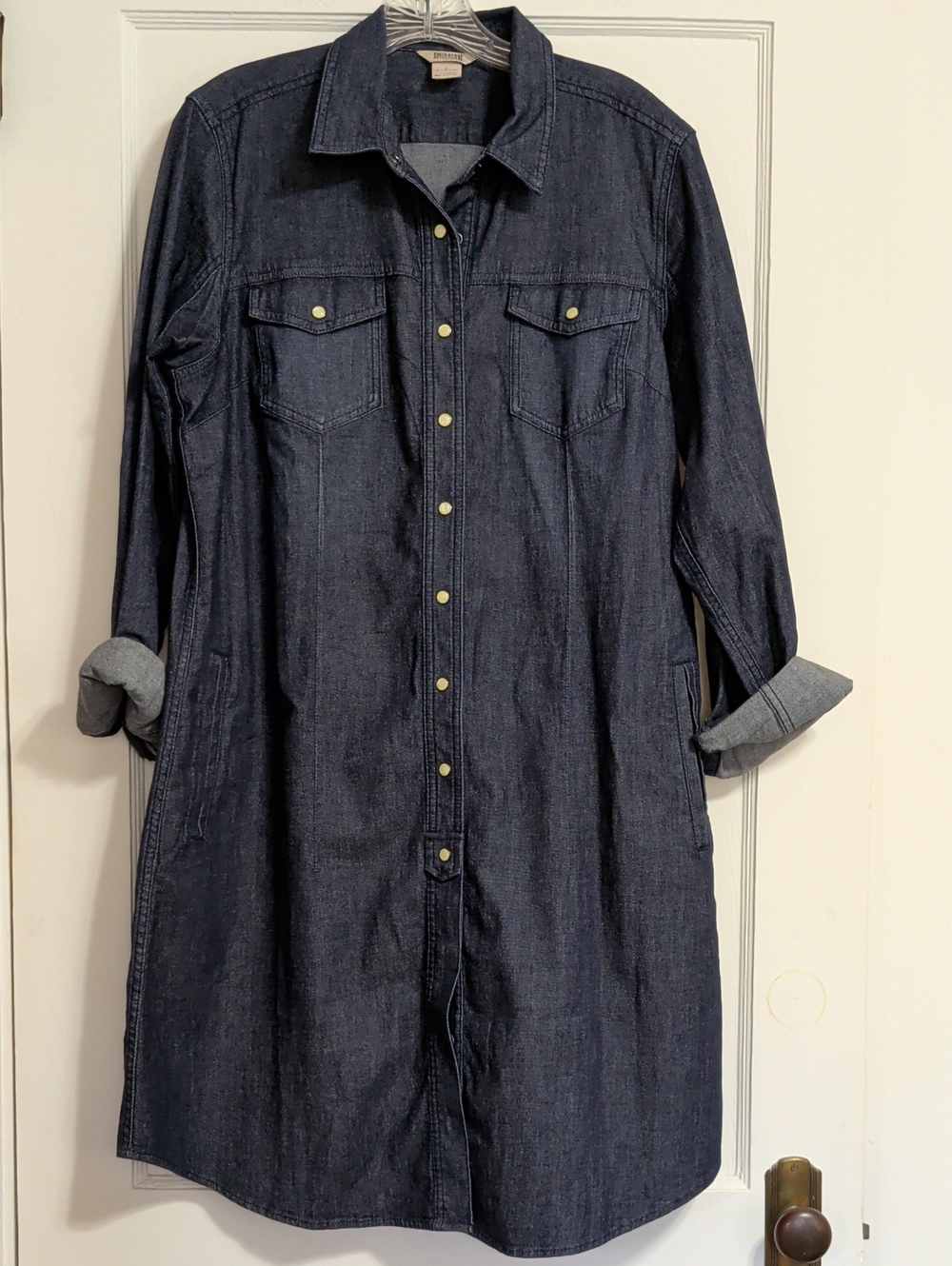 Duluth Trading Co Dark Blue Denim Button/Snap Down Women's Size Large Like New
